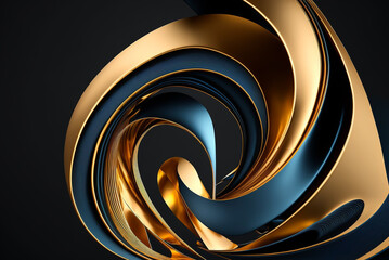 abstract minimalist curves lines blue and gold. Generative AI