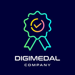 Digital medal vector logo or icon template. Colorful design with red orange and blue combinations. Suitable using for website, ui.