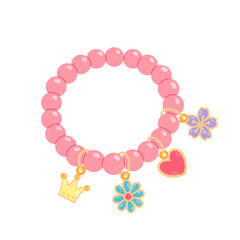 Kids jewelry. Cartoon drawing of bracelet from colorful beads for children isolated on white. Fashion, jewelry concept