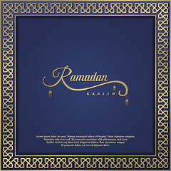 islamic greeting ramadan kareem card square background blue gold color design for islamic party