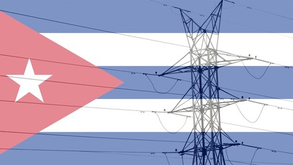 High voltage post or High voltage tower with Cuba Flag. Energy concept.