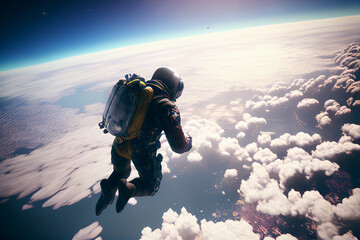 Parachuting. Paratroopers or parachutist free-falling and descending with parachutes. Action sport. Generative AI. Sky