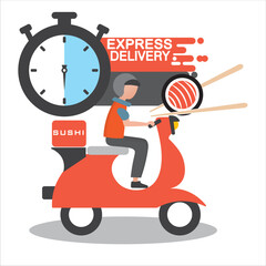 Fast sushi delivery, delivery man vector