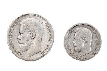 Russian coins. Nicholas silver ruble 1897 and 50 kopecks 1896