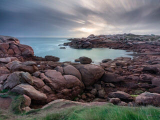 Sunrise long exposure over the coast in Brittany