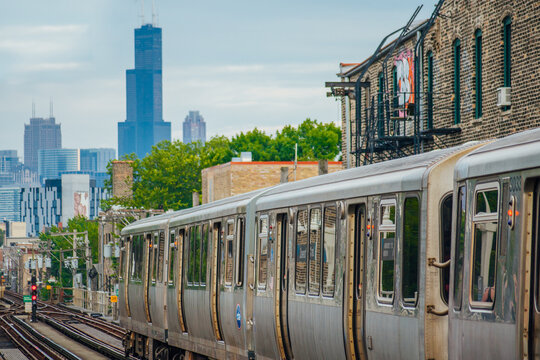 Train at Damen Station in Chicago