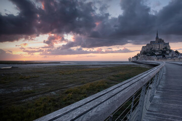 Cloudy sunset over le Mont Saint Michelle in Normandy