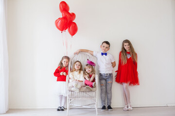 beautiful kids with balloons on Valentine's Day