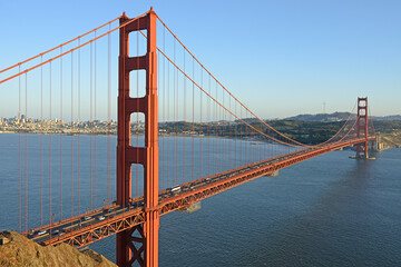 San Francisco and Golden Gate Bridge from Marin Headlands. California, United States. Autumn evening