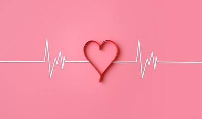 Heartbeat line with heart shape. Valentine's Day. Postcard with a declaration of love. Valentine...