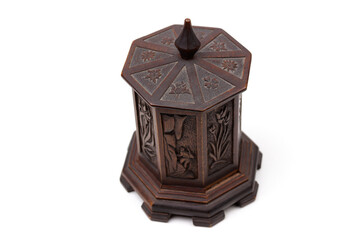 vintage wooden handmade container with cap isolated on white background