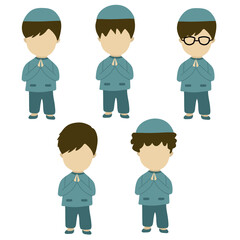 set of cute muslim characters. muslim kid.
