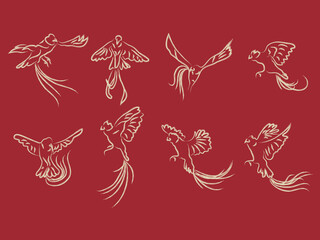 hand drawn vector illustrations of a dynamic flying birds set bundling.flying bird outline logo