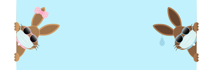 2 Osterhasen Mädchen & Junge Maske Osterei Sonnenbrille Banner Innen Himmel