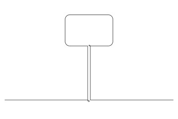 Single continuous line drawing template of square road sign. One line draw vector illustration
