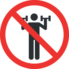 No Gym sign or No Dumbbell sign. Sports Signs and Symbols.
