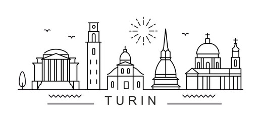 Turin City Line View. Poster print minimal design. Italy