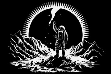 The astronaut stands on the surface of the moon and salutes on.Science theme.Vector illustration © Oskar