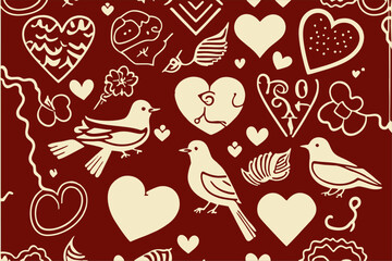 pattern with hearts and birds