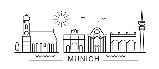 Munich City Line View. Poster print minimal design. Germany