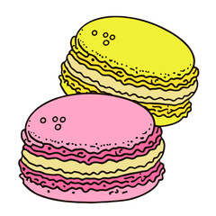 Outlined two pink and yellow macaroons