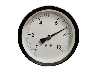 Round instrument pressure gauge with arrows on a white background.
