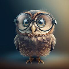 Fototapeta premium owl with glasses on a dark background in 3d