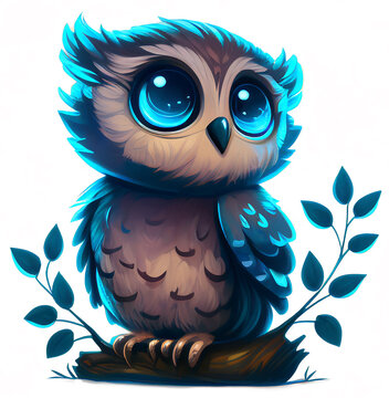 Cute blue cartoon owl