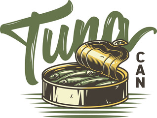 Camp tuna fish in tin can for sea food or cooking t-shirt print design