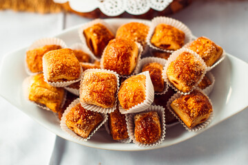 puff pastry cookies with sugar close up