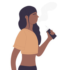 Teenager girl smoking electronic cigarette. Tobacco daily habit vector illustration