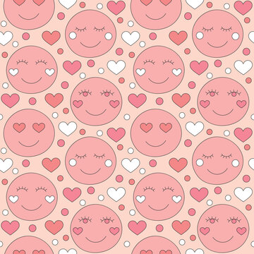 Seamless pattern with retro pink colors hearts.