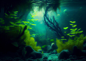 Fototapeta na wymiar Ocean coral reef underwater. Sea world under water background. AI Generated