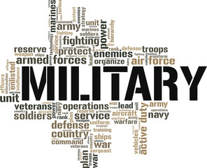 Military word cloud conceptual design isolated on white background.