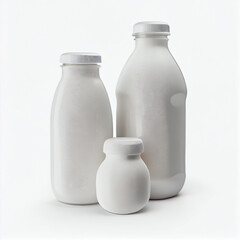 Pure milk beverage in pasteurized bottles is a natural food for a healthy, isolated on white background