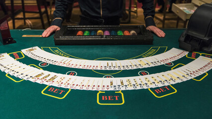 Casino, gambling and entertainment concept - poker game, point of view