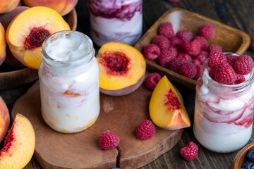 Fresh delicious milk yogurt with peach flavor