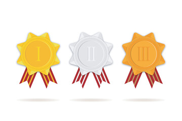 Champion gold silver and bronze award medals