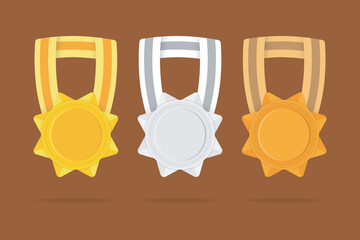 Award golden silver and bronze blank medals