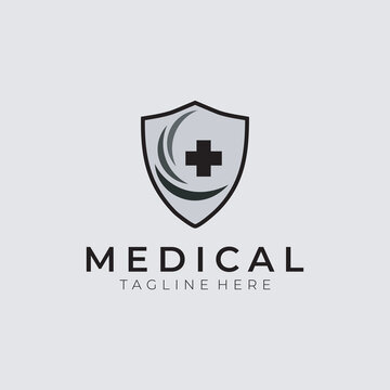 Shield medical cross logo design. Health Insurance logo template. Hospital health access