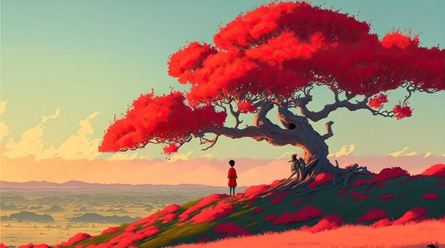 4K resolution or higher, Cell-shaded landscape artwork, captivating, Lovely. Generative AI Technology