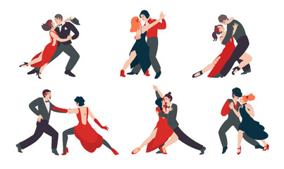 Dancing tango. Steps and poses collection. Vector illustration