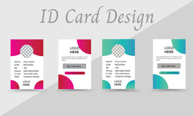 Creative and Clean ID Card Template .Double-sided creative ID card template . Pink color and green color theme and Blue color theme .Horizontal orientation .Vector illustration print template.