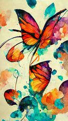 Artistic color butterfly splash watercolor background illustration Generative AI Content by Midjourney