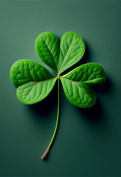 Four-leaf green clover for good luck on St. Patrick's Day, green background, spring festival, clover plant. Generative AI