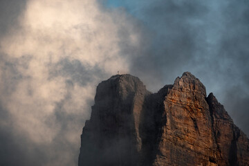 Last sunset light on dolomites peaks