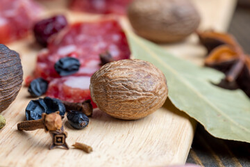 Nutmeg and other spices on the table