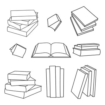Set of icons stack with books, vector illustration isolated on white background