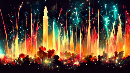 illustration background made of fireworks in the shape of a Chine illustration Generative AI Content by Midjourney