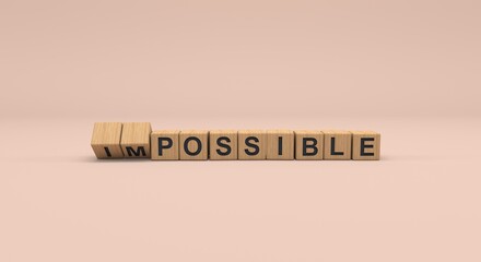 impossible becoming possible on wooden cubes (3d illustration)